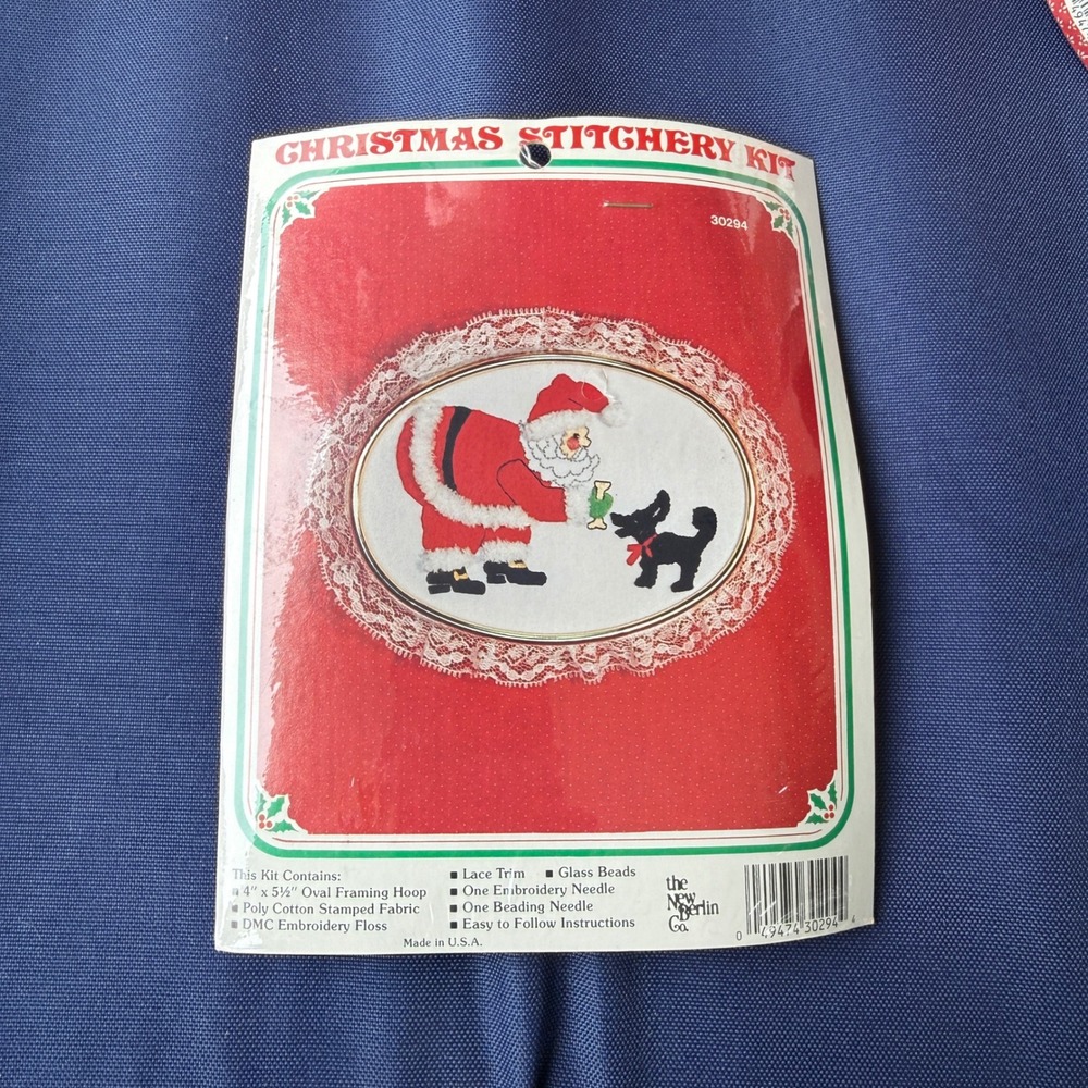 Vintage Christmas Cross Stitch Kit Santa Claus Scottie Dog DIY Craft Needlepoint